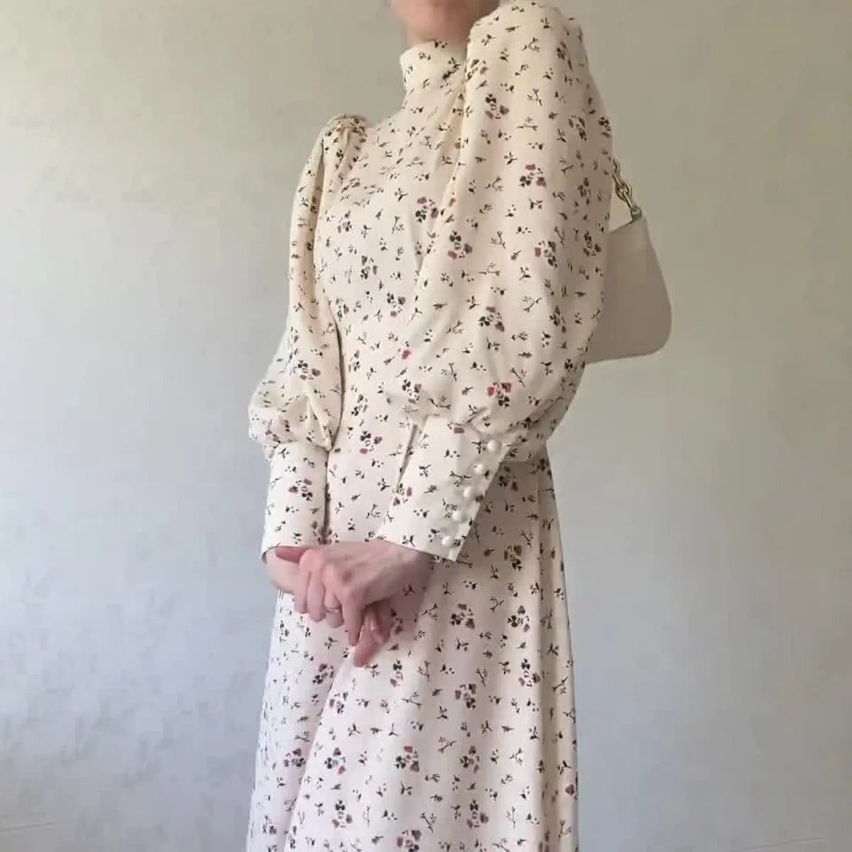 Elegant Floral Bishop Sleeve Maxi Dress