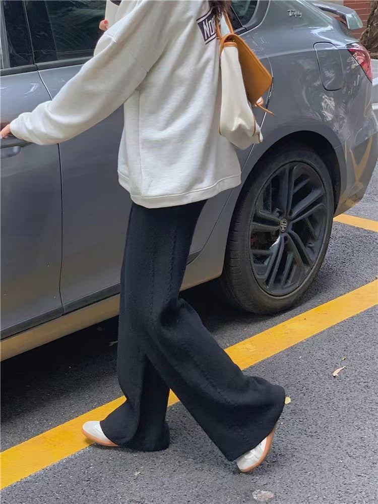 Twist Knit Wide Leg Casual Straight Trousers