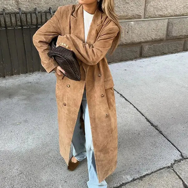 Stylish Lapel Long-Sleeved Double-Breasted Coat