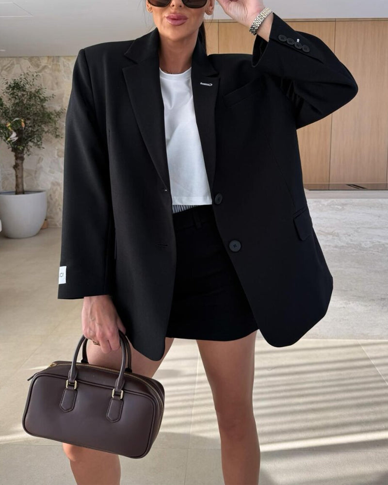 Fashion Blazer & Striped Skirt Shorts Two-Piece Set