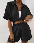 Fashion Crumple Shirt Shorts Set