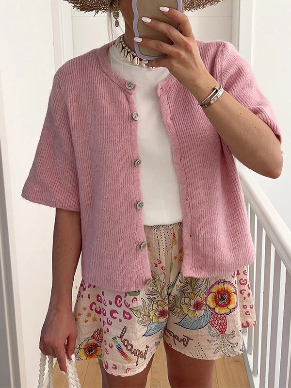 Fashionable Solid Color Button Casual Cardigan
