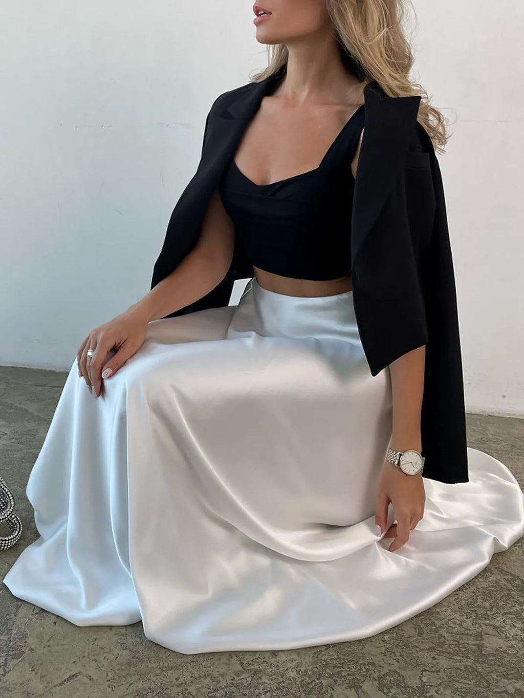 Zippered Satin A-Line Skirt