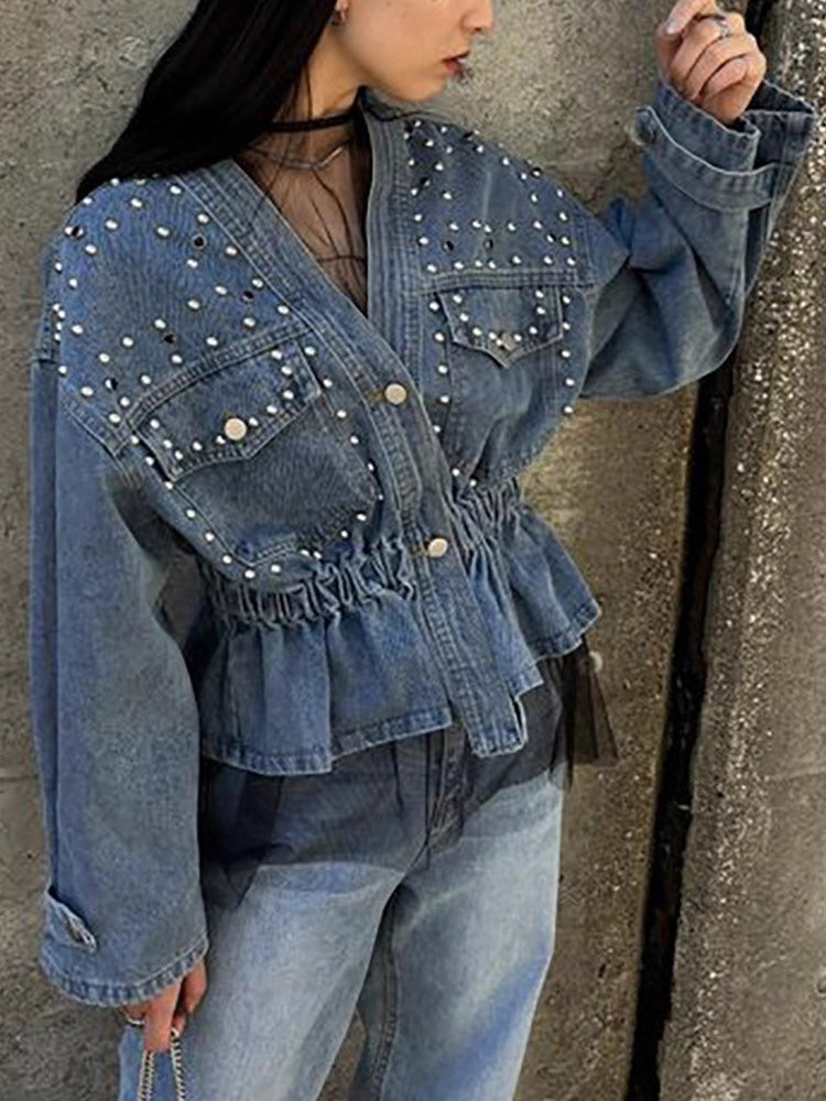 Studded Beaded Short Denim Jacket