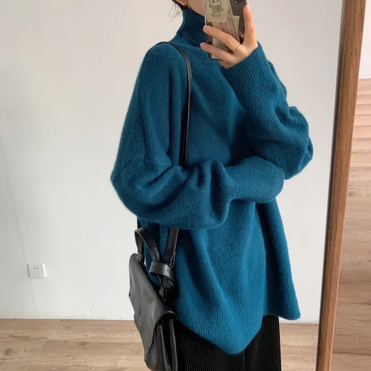 Soft Waxy Turtleneck Loose Simple Sweater
