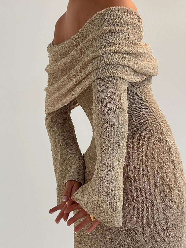 Holiday-style Knitted Flat-neck Dress