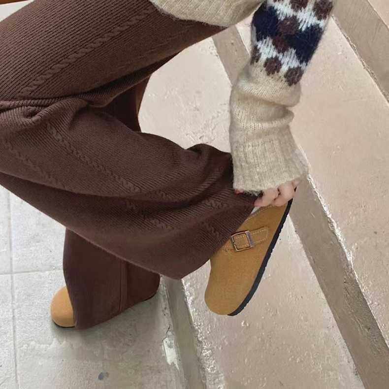 Twist Knit Wide Leg Casual Straight Trousers