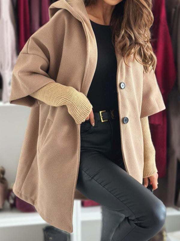 Stylish Solid Color Loose-Fitting Hooded Coat