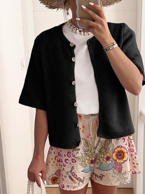Fashionable Solid Color Button Casual Cardigan