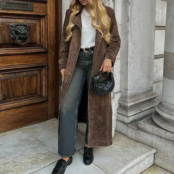 Khaki Double-Breasted Lapel Coat