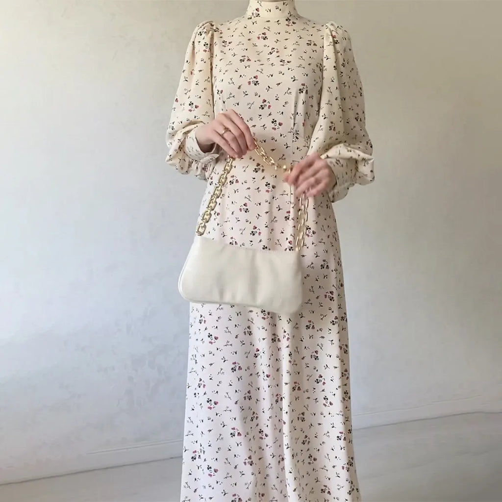Elegant Floral Bishop Sleeve Maxi Dress