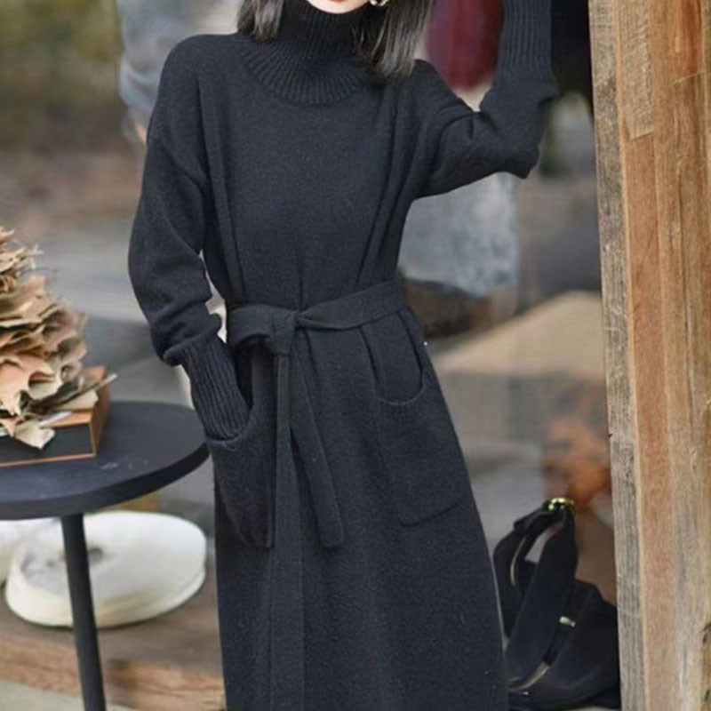 Winter fashion turtleneck knitted dress