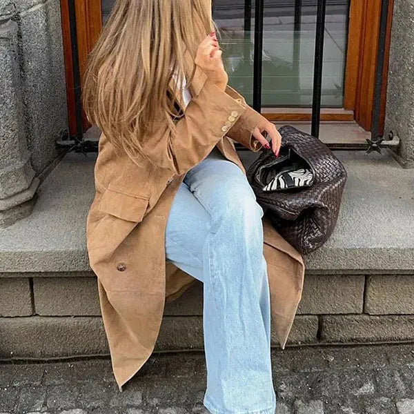 Stylish Lapel Long-Sleeved Double-Breasted Coat