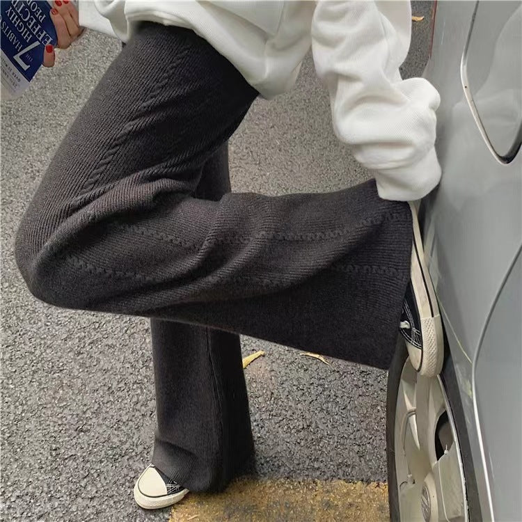 Twist Knit Wide Leg Casual Straight Trousers