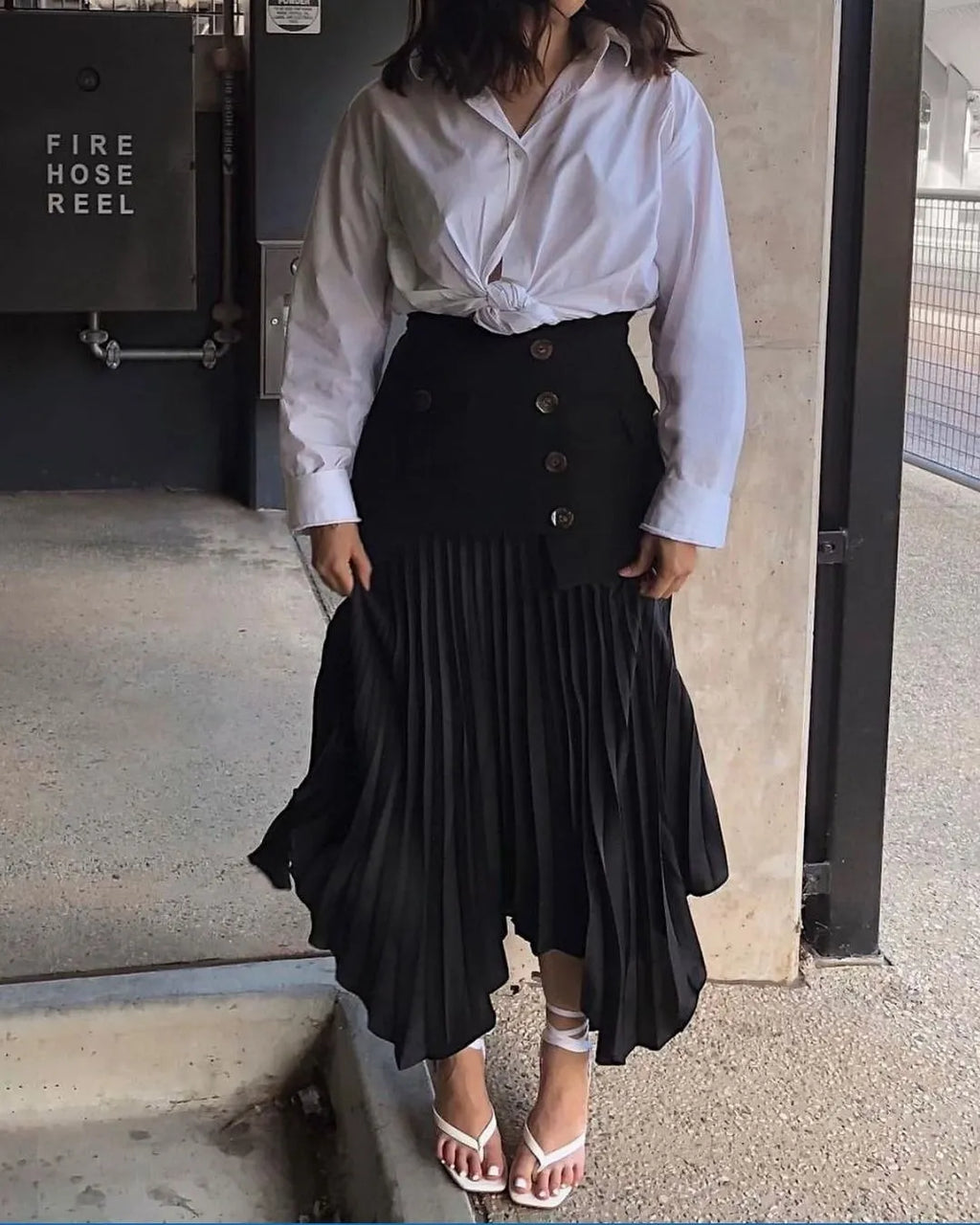 Irregular Fold Buttons Long Skirt