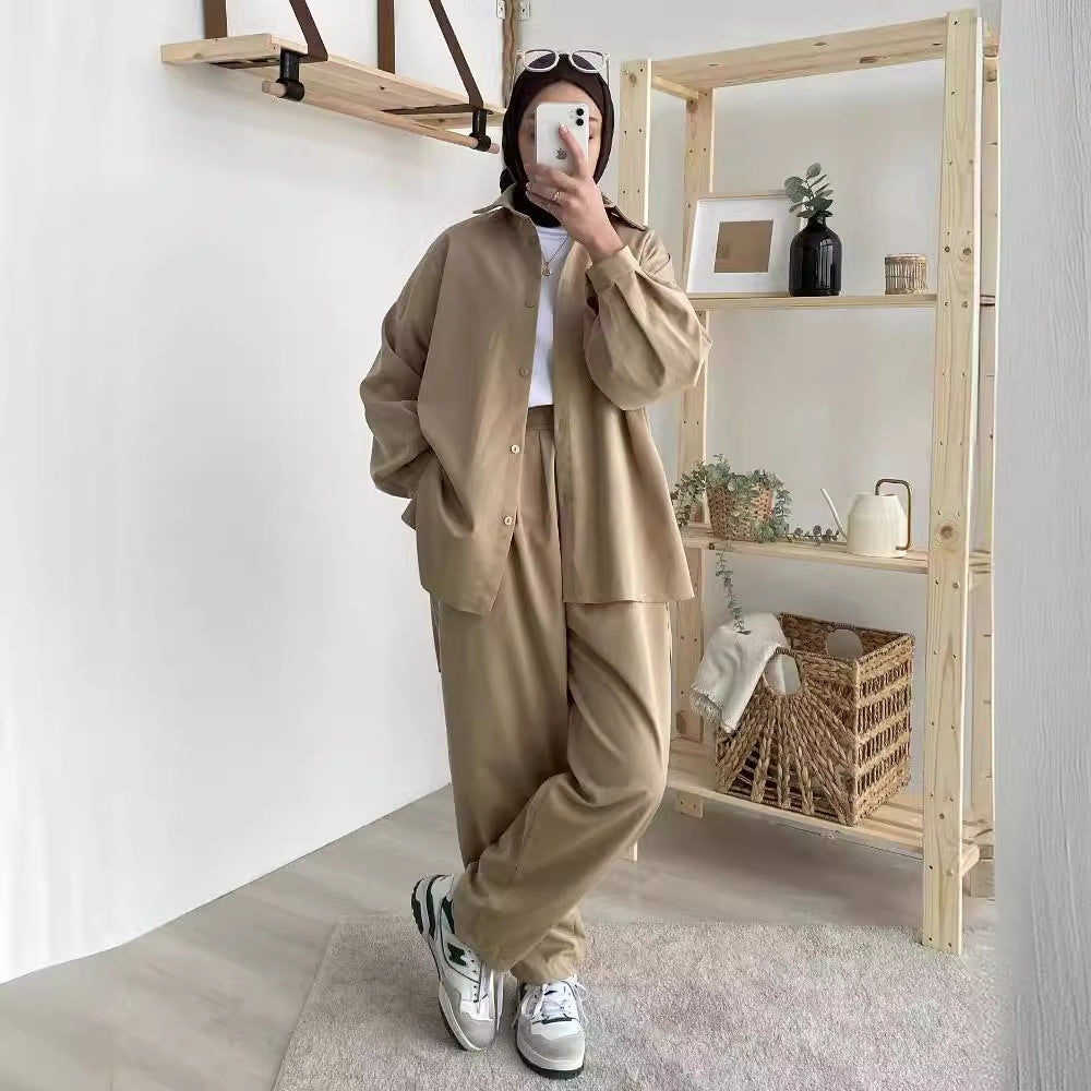 Casual Loose Shirt & Trousers Literary Two-Piece Set