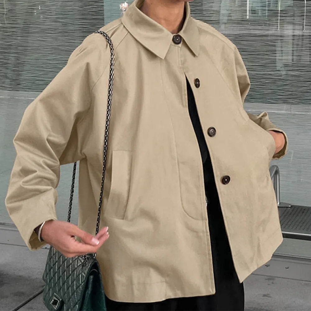 Casual French Lapel Solid Color Jacket