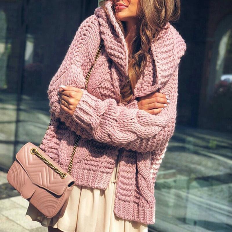 Pure Color Casual Fashion Loose Hooded Cardigan Sweater