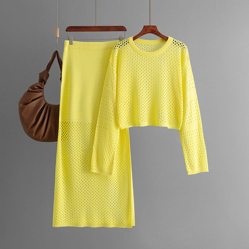 Stylish Hollow Top & Skirt Two-Piece Set