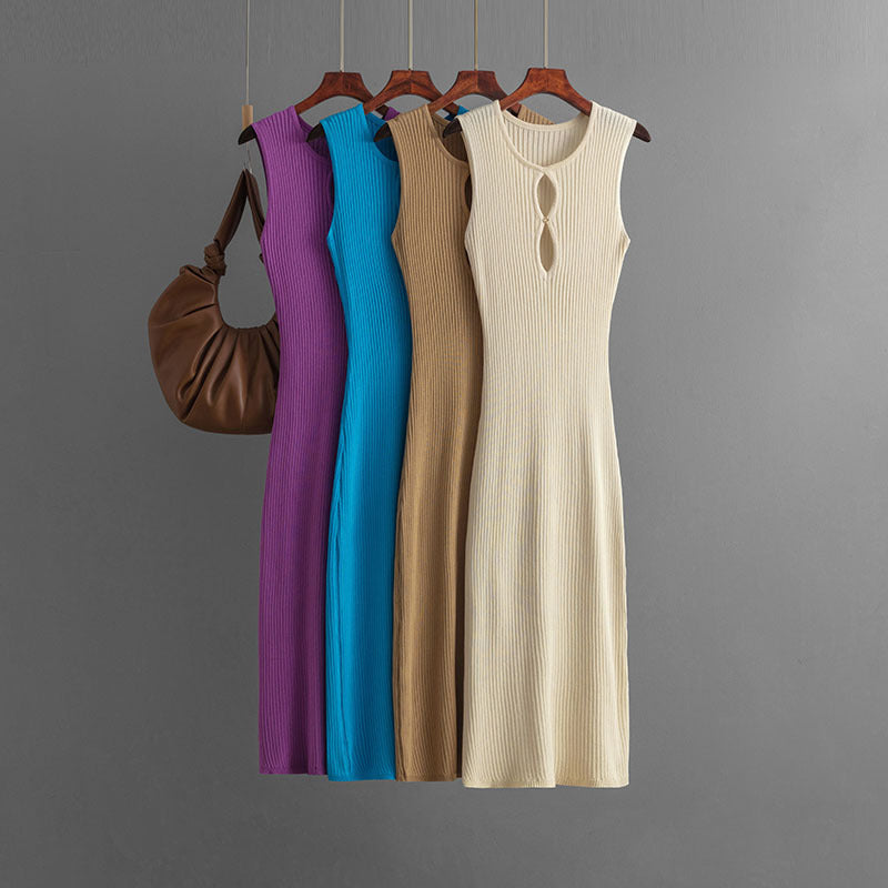Sexy Hollow Sleeveless Round Neck Slim Fit Dress