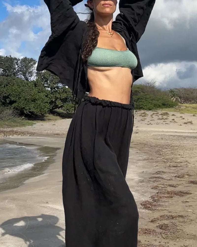 Retro puff sleeve two piece set