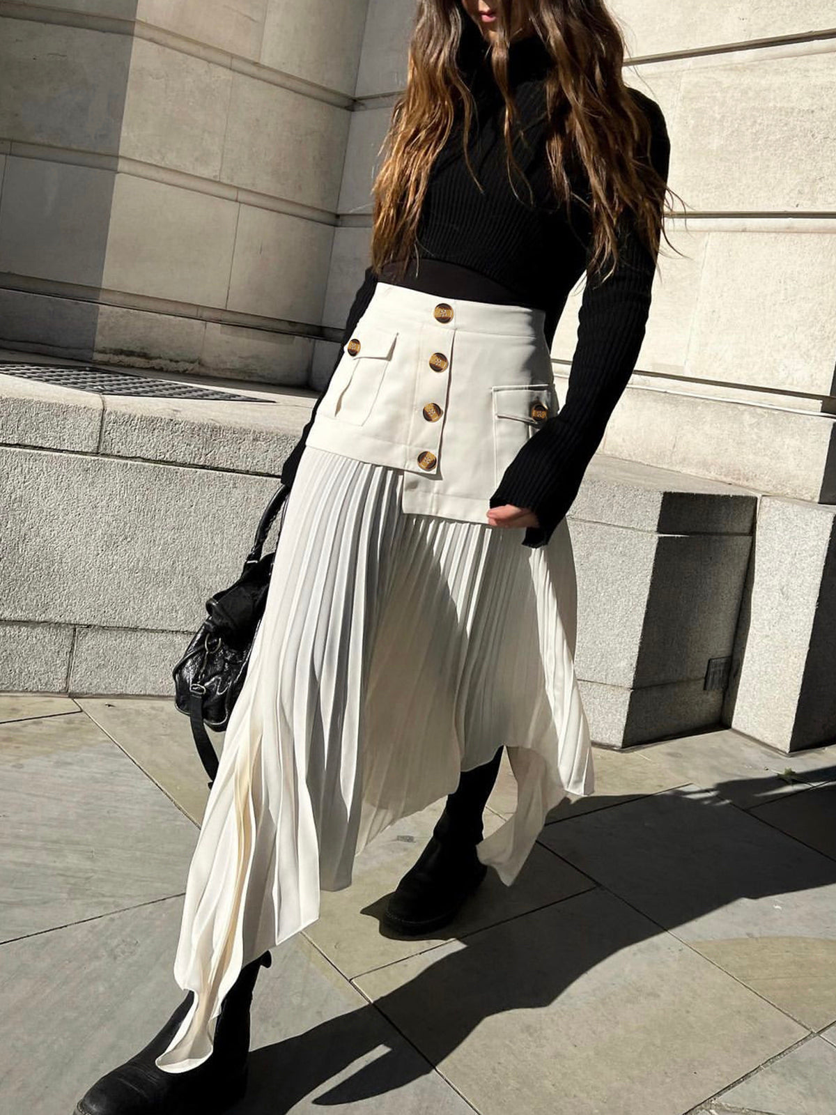 Irregular Fold Buttons Long Skirt