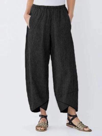 Striped Casual Capri Pants With Pocketed