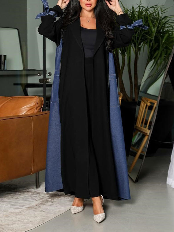 Stylish Cuff Lace-Up Color Matching Coat