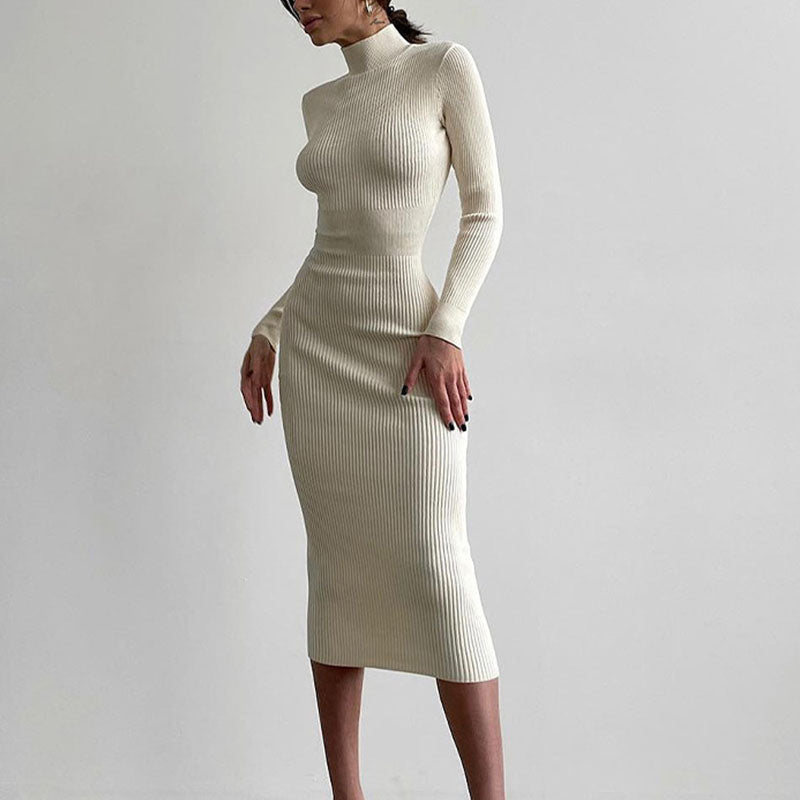 Turtleneck Wool Knit Sexy Dress