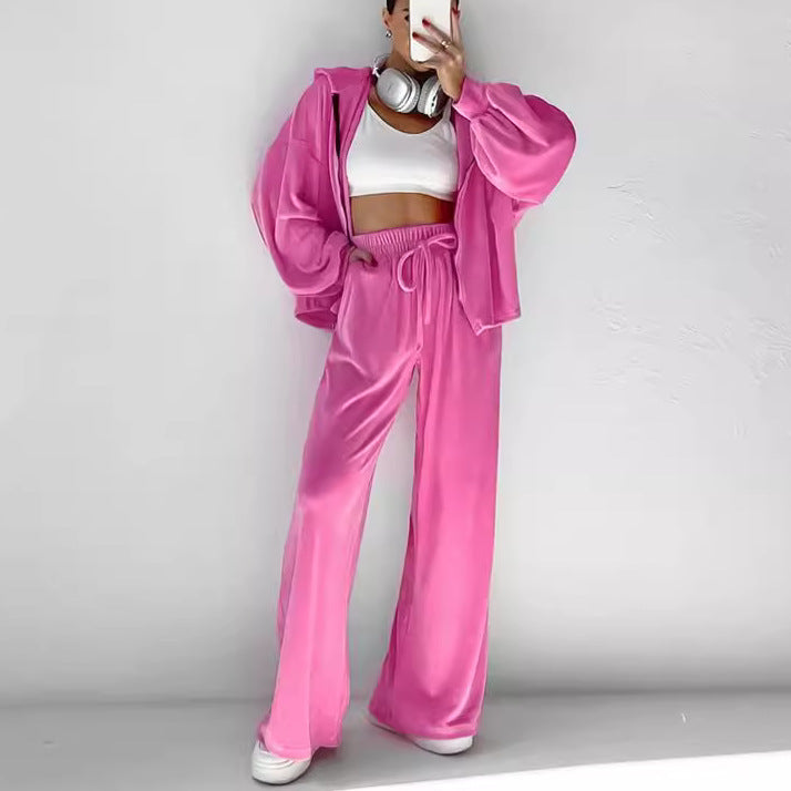 Stylish Zipper Sports Style Sweatshirt Two-Piece Set