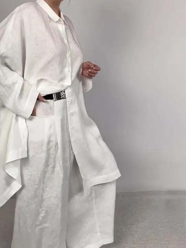 Fashion long shirt & wide-leg pants two-piece set