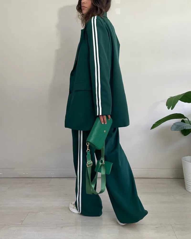 Fashion Striped Blazer & Pants Two-piece Set