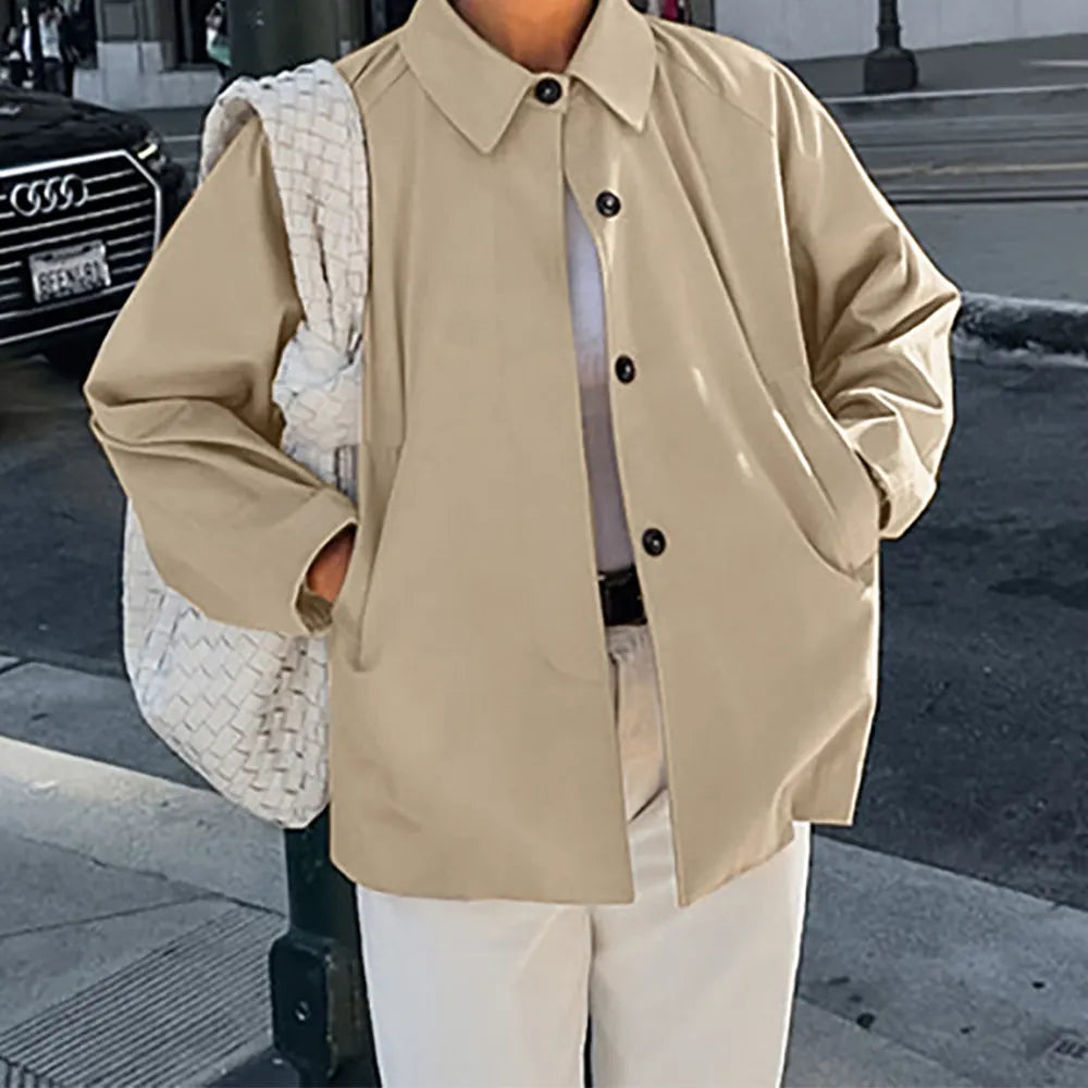 Casual French Lapel Solid Color Jacket