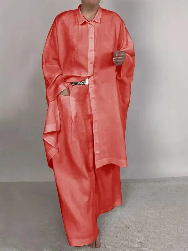 Fashion long shirt & wide-leg pants two-piece set