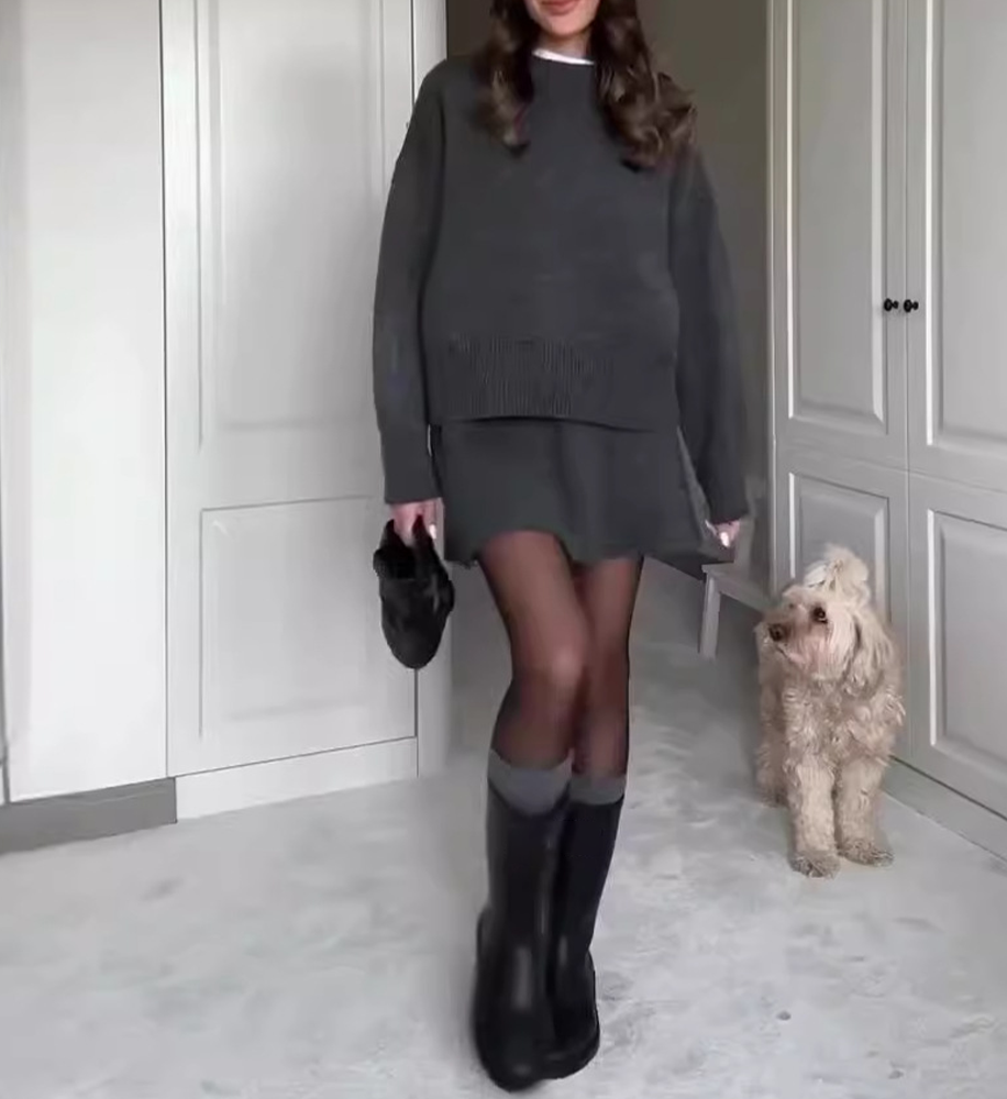 Casual Knitted Round Neck Two Pieces Set
