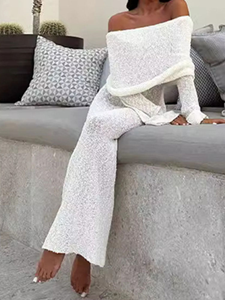 Holiday-style Knitted Flat-neck Dress