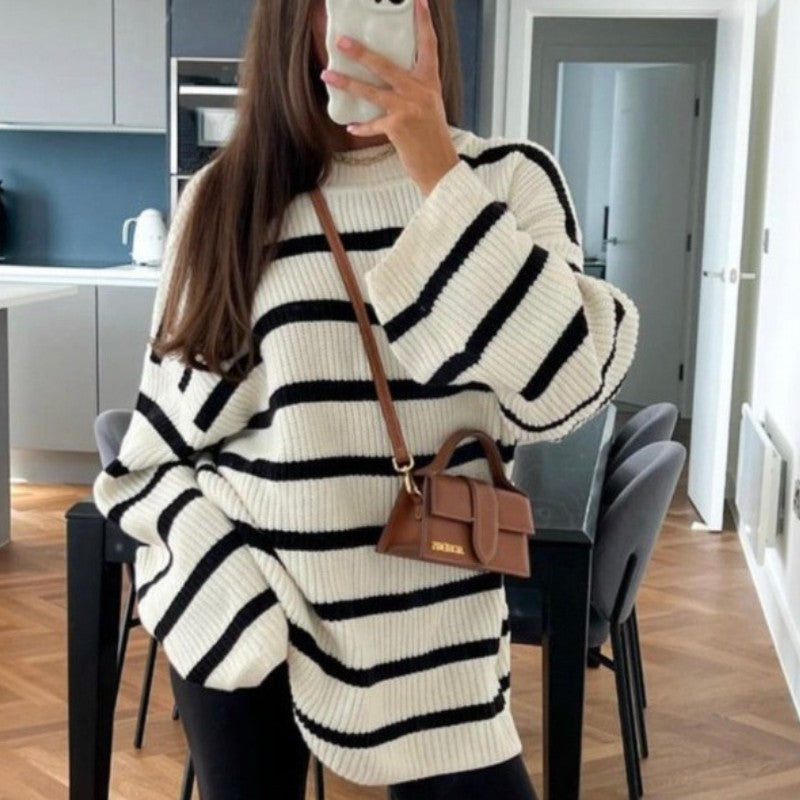 Casual Loose Striped Strip Knitted Dress