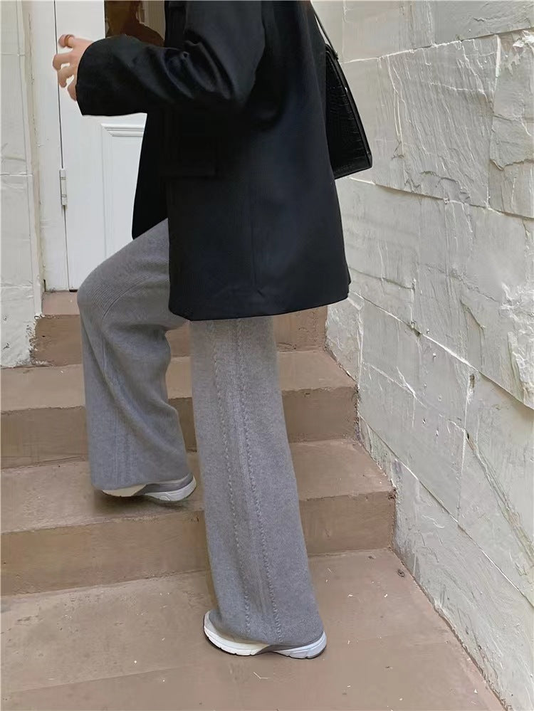 Twist Knit Wide Leg Casual Straight Trousers