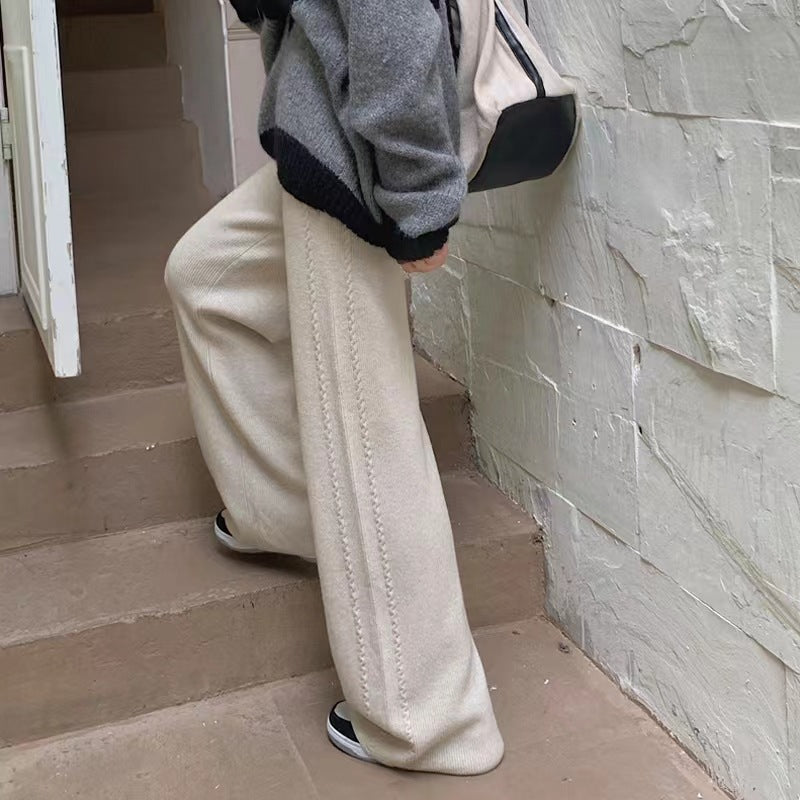 Twist Knit Wide Leg Casual Straight Trousers