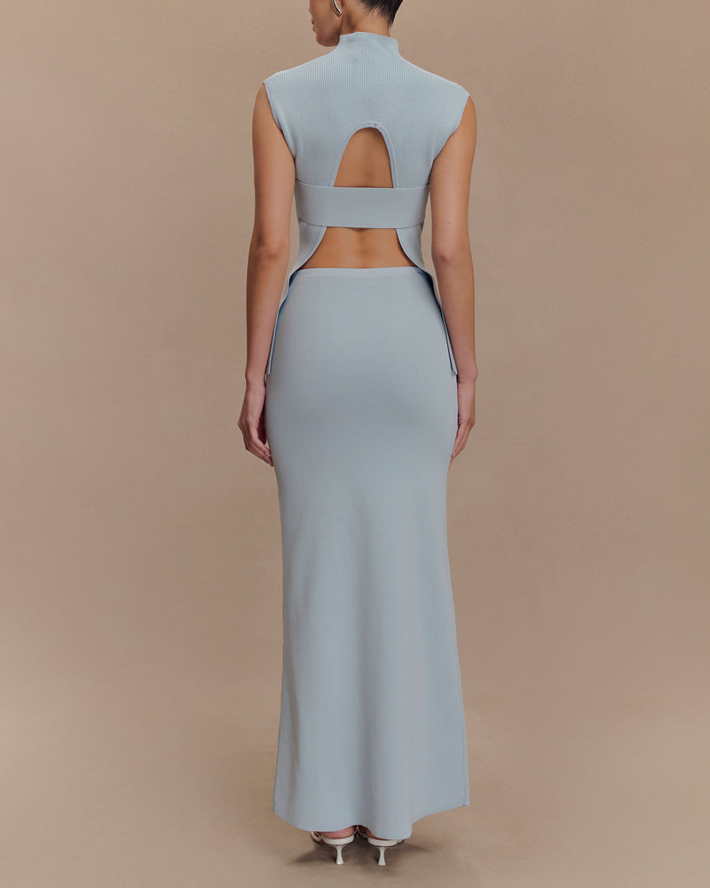 Elegant Backless Knit Vest & Skirt Two-Piece Set
