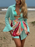 Chic shirt printed silk scarf two-piece set