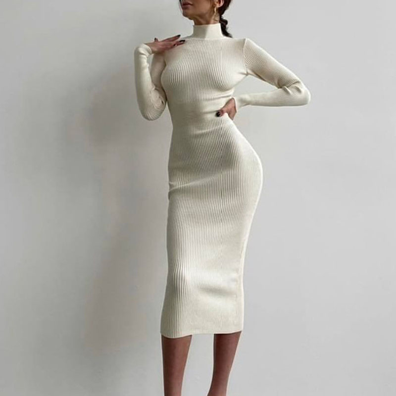 Turtleneck Wool Knit Sexy Dress