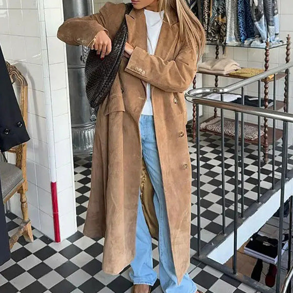 Stylish Lapel Long-Sleeved Double-Breasted Coat