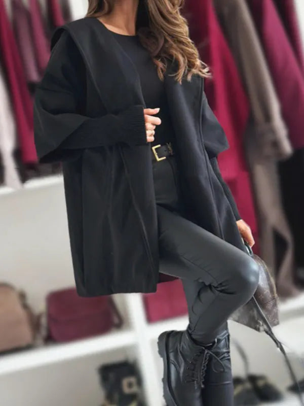 Stylish Solid Color Loose-Fitting Hooded Coat