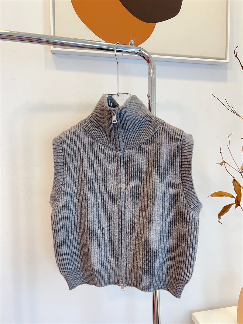 Two Way Zip Mockneck Sweater Vest
