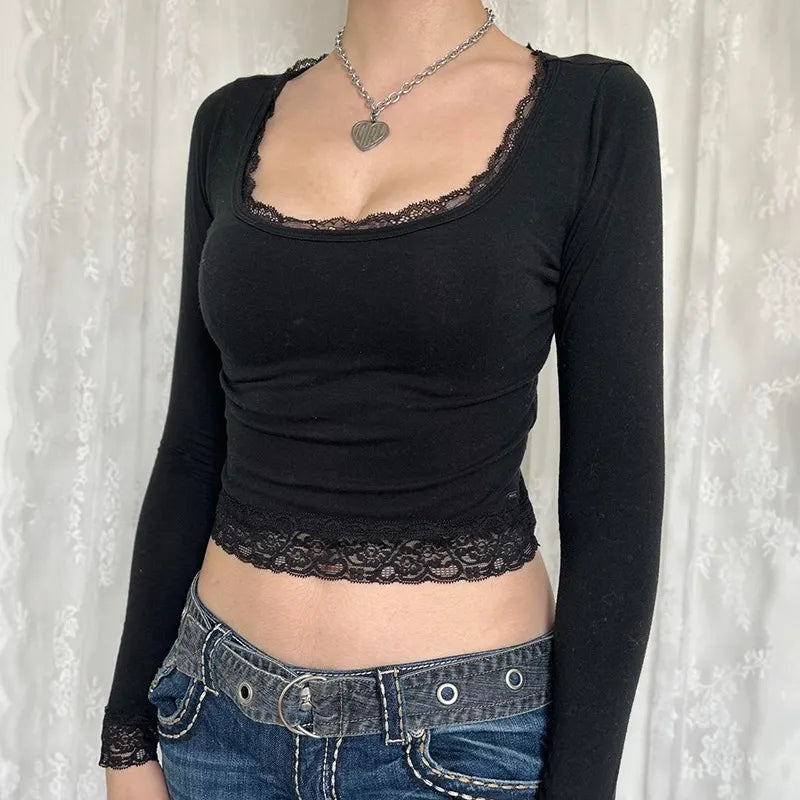 Gentle Lace Long -sleeved T -shirt