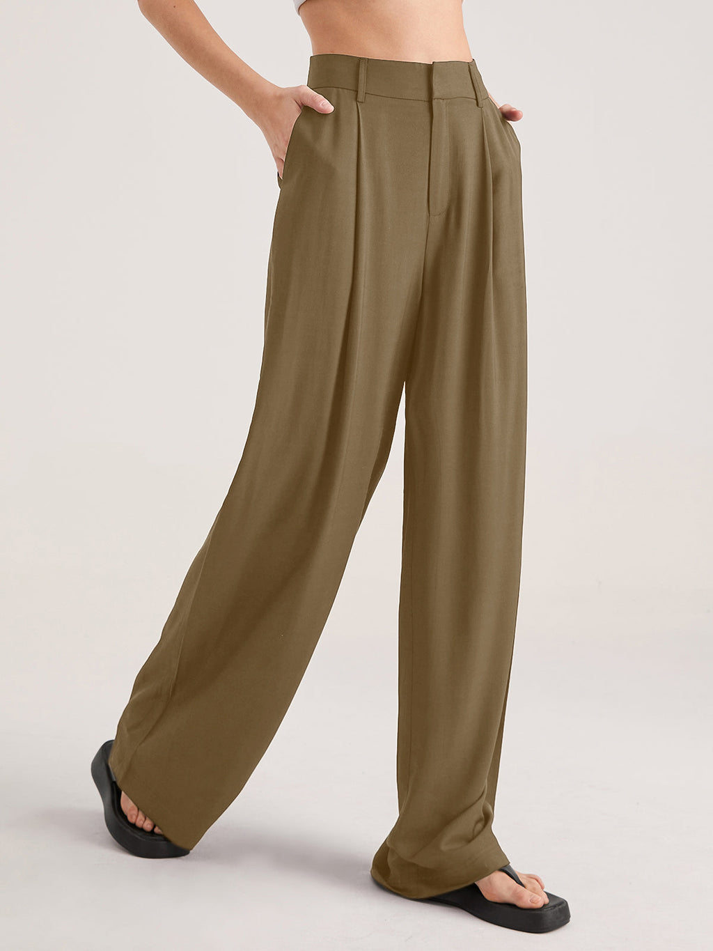 Oversized High Waisted Pleat Front Trousers