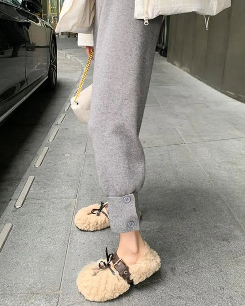 Autumn and winter loose knitted lantern strappy casual pants