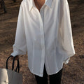 Women's Casual White Long -sleeved Shirt