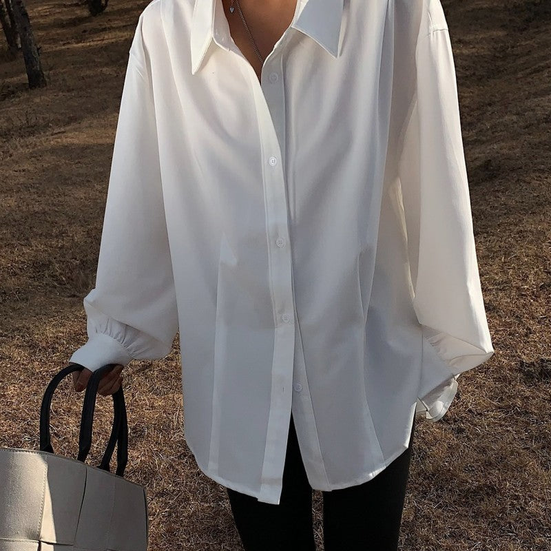 Women's Casual White Long -sleeved Shirt
